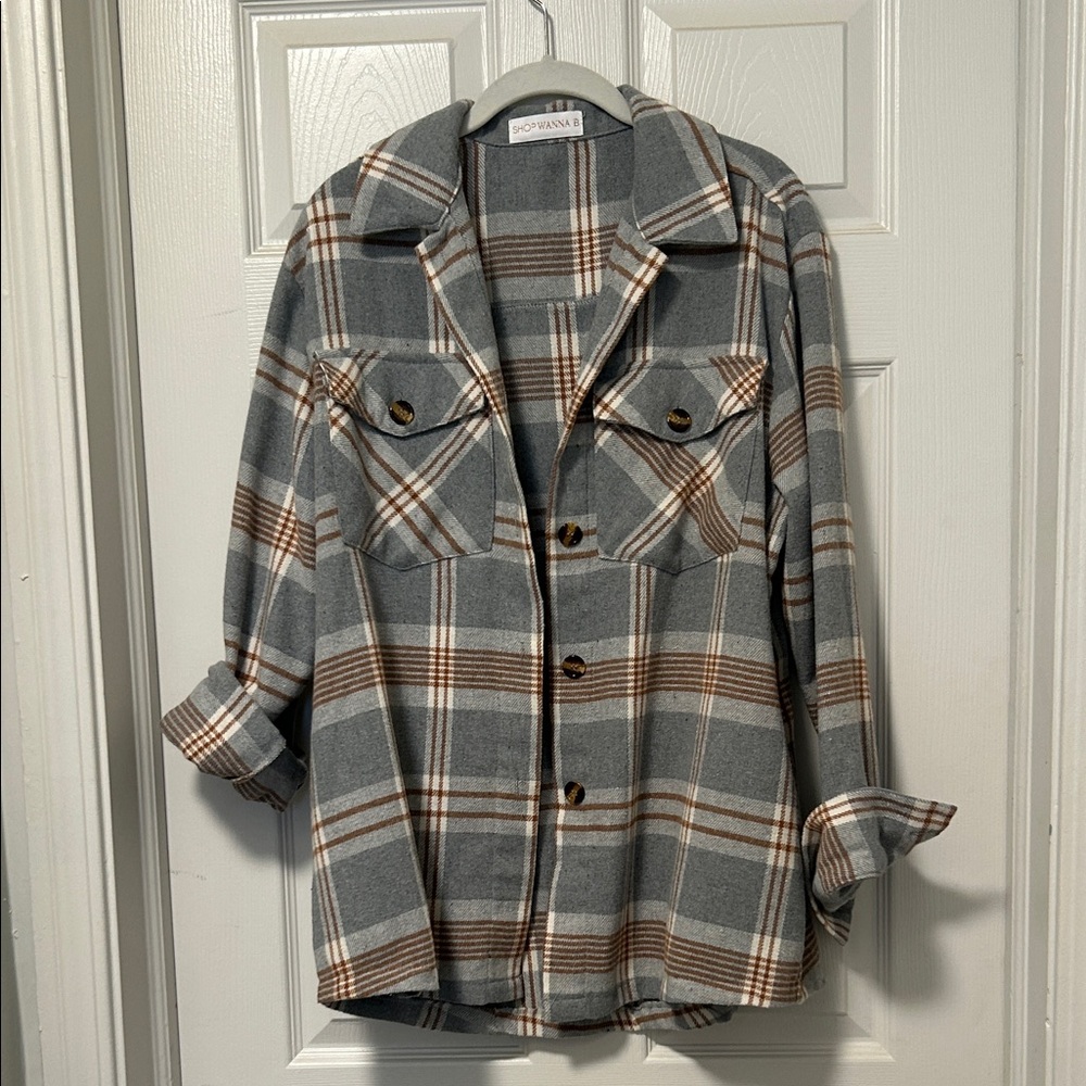 Gray and Brown Plaid Shacket